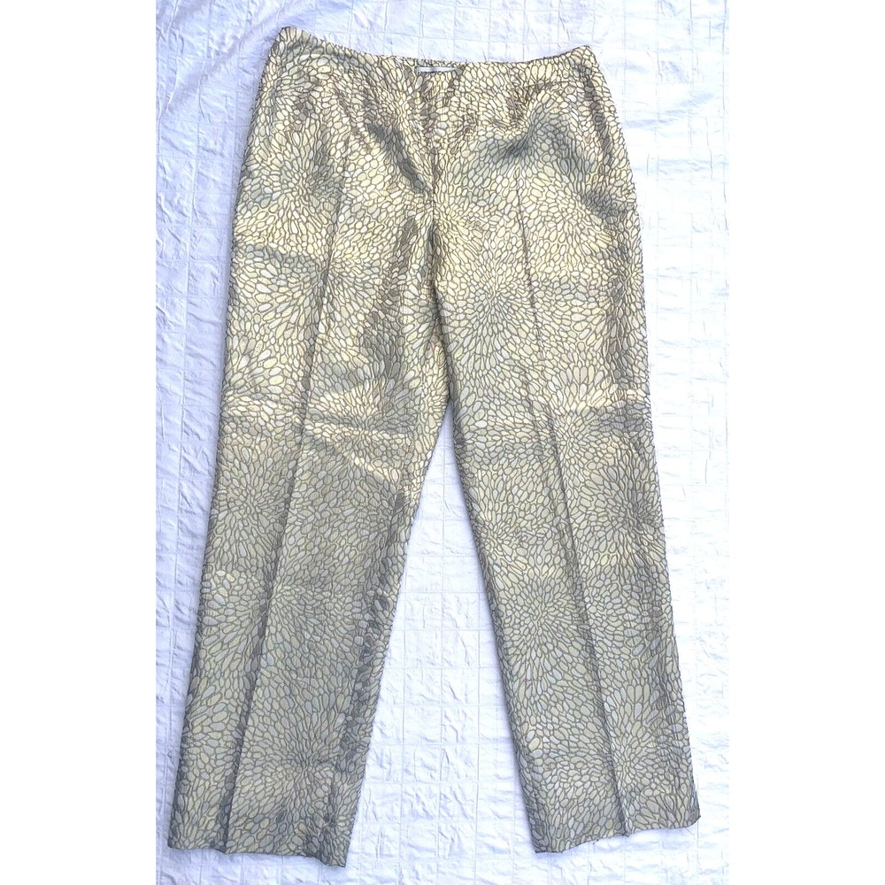 Victor Costa Vintage Womens Size 12 Pants Gold Metallic Floral Straight Leg